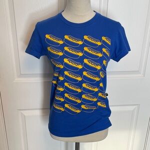 Nooworks Blue T-Shirt with Yellow Hot Dog Pattern Size Medium